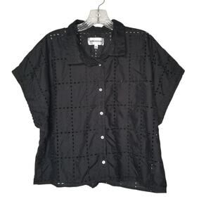 Vigoss Floral Eyelet Blouse XL Black Embroidered Sleeveless Button Up Whimsigoth